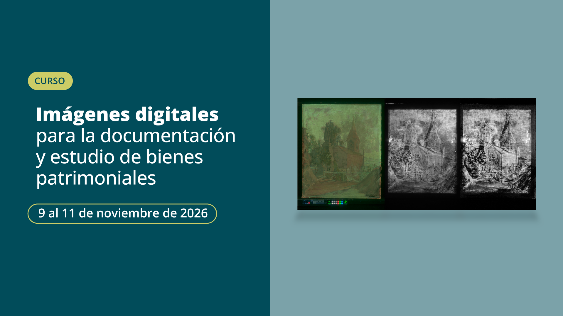 Afiche curso "Imágenes digitales para la documentación visual y estudios de bienes patrimoniales", Región Metropolitana (Schliebener, C., 2026. Archivo CNCR).