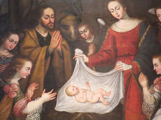 el niño Jesús adorado por los ángeles